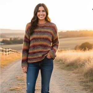 Altar’d State striped chunky knit round neck sweater relaxed fit multicolored L
